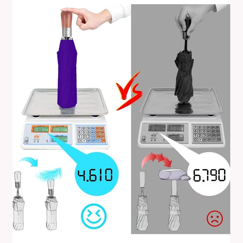 MasterUmbrella مظلة مقاومة للرياح بغطاء ثلاثي الطبقات للانتقال، تفتح وتغلق تلقائيًا، 10 أعمدة من الألياف الزجاجية، مقبض خشبي، 13 بوصة عند الطي، تغطية كبيرة 47 بوصة لشخصين، استبدال مدى الحياة - Image 4